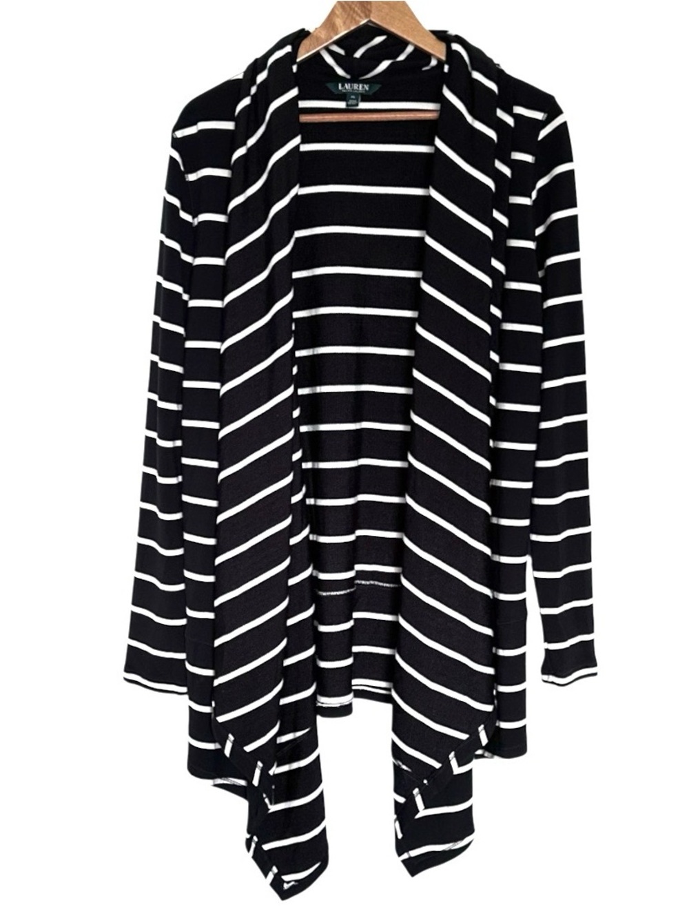 Lauren Ralph Lauren Cardigan Women’s XL Black Striped Open Front Long Sleeve